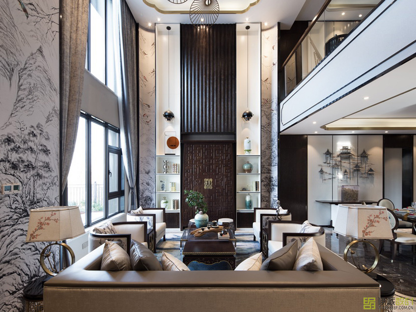 詩酒花茶-水岸聯(lián)排新中式別墅軟裝樣板房設(shè)計